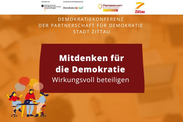 Bild mit Titel der Veranstaltung und einer stilisierten Gruppe Menschen, die miteinander redet